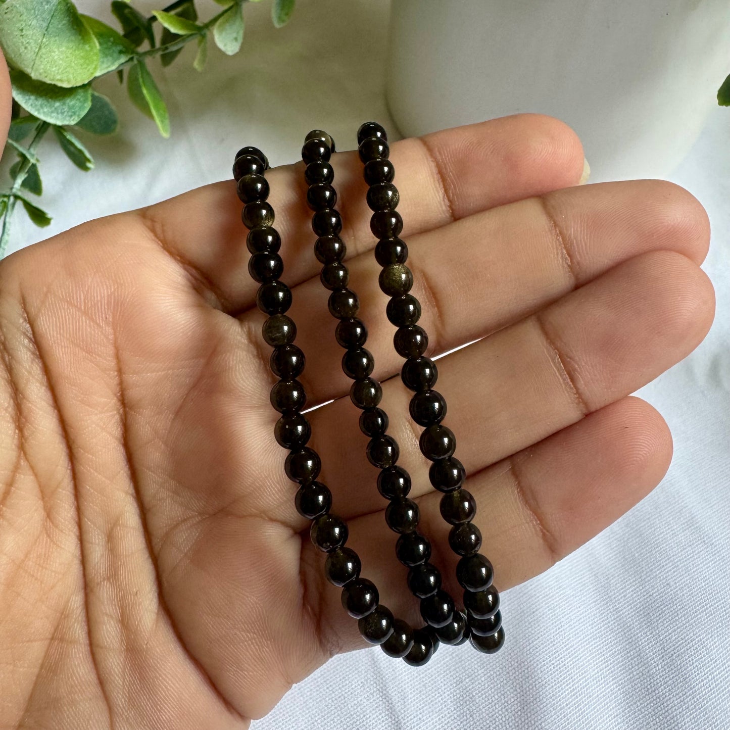 Bracelet en Obsidienne doré 4mm